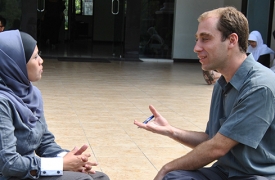 Ian interviews his teacher in Indonesia 