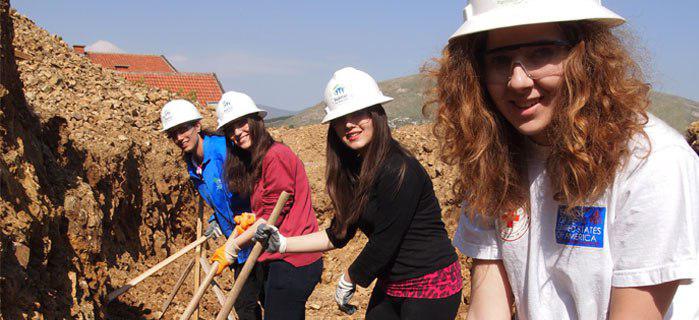 Angela, (far right), volunteering on a Habitat for Humanity project in Veles, Macedonia