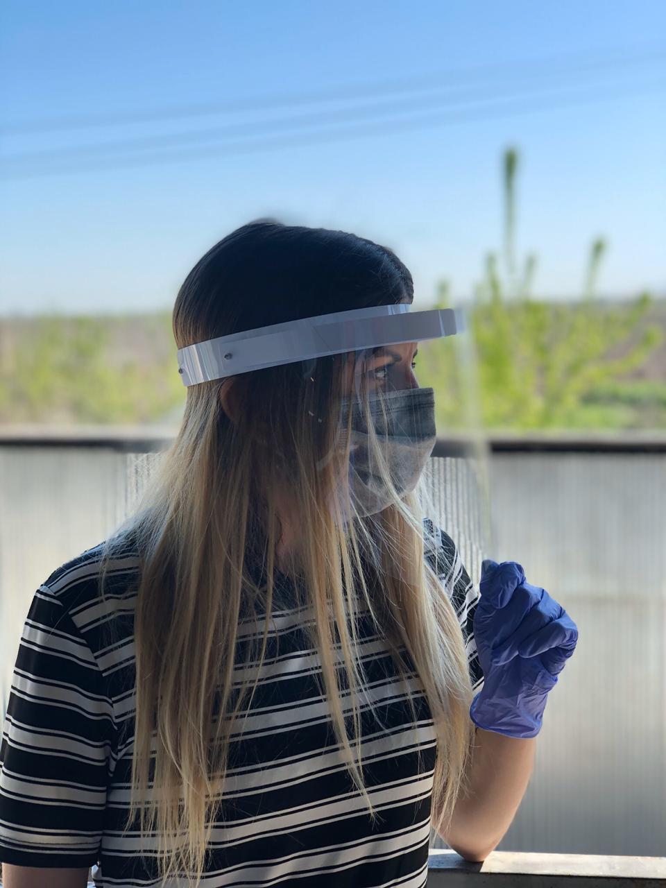 Irina Abasova wearing one of the protective masks her company created