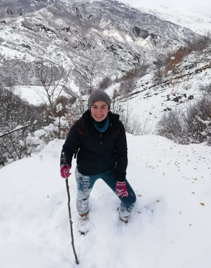 Karenna hiking in snowy Baku