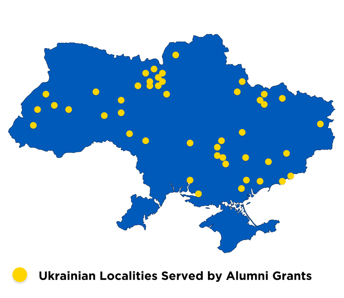 Map of Ukranian localities served by Alumni