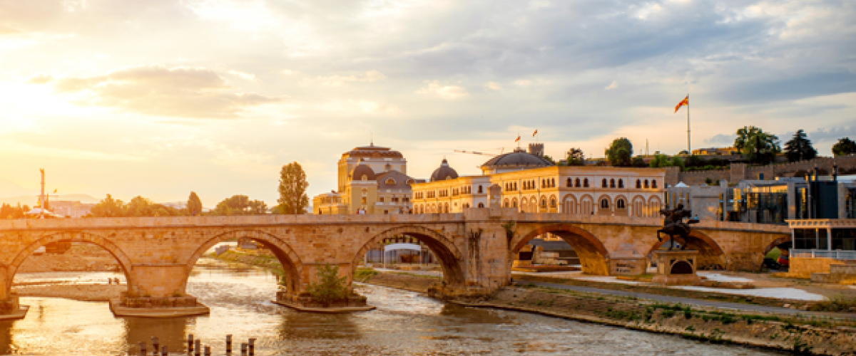 The stone bridge, over the Vardar River, in Skopje, North Macedonia