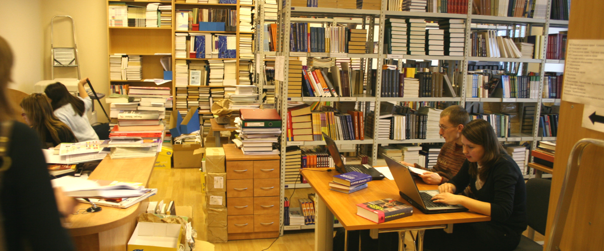Students in library in Lithuania