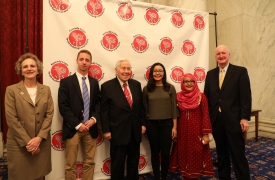 YES student speakers smile with Senator Lugar