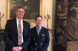 Jeff and his friend, Tom, at the Blair House, dressed in suits for the ambassador's farewell gathering