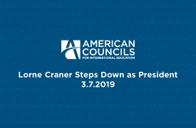 Blue graphic with white text, announces: Lorne Craner stepping down as president