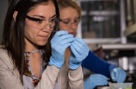 A female student is working in the PNNL laboratory