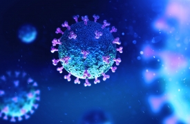 COVID-19 blue image of a coronavirus cell