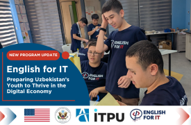 Three Male students work on skill development during English for IT camp