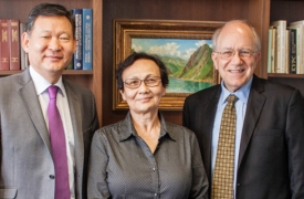 Dr. Eleonora Suleimenova, Russian linguist, in a photo with Dr. Dan E. Davidson and Ambassador Kairat Umarov