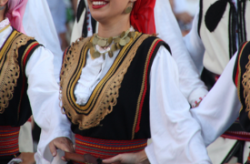 Three Serbian women in traditional dresses