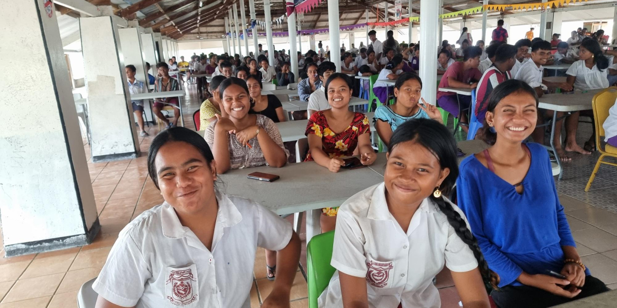 Students from Kiribati in classroom, testing before study abroad