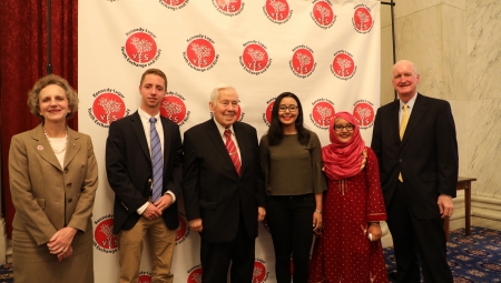 YES student speakers smile with Senator Lugar