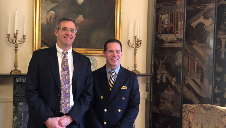 Jeff and his friend, Tom, at the Blair House, dressed in suits for the ambassador's farewell gathering
