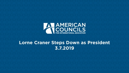 Blue graphic with white text, announces: Lorne Craner stepping down as president
