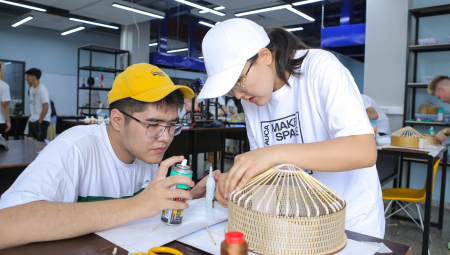 AUCA Makerspace, students collaborating on project