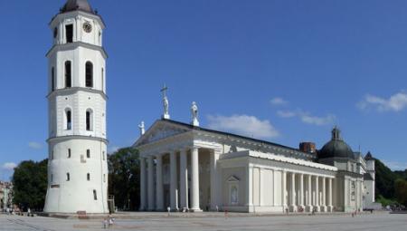 A tower and building in Vilnius, Lithuania